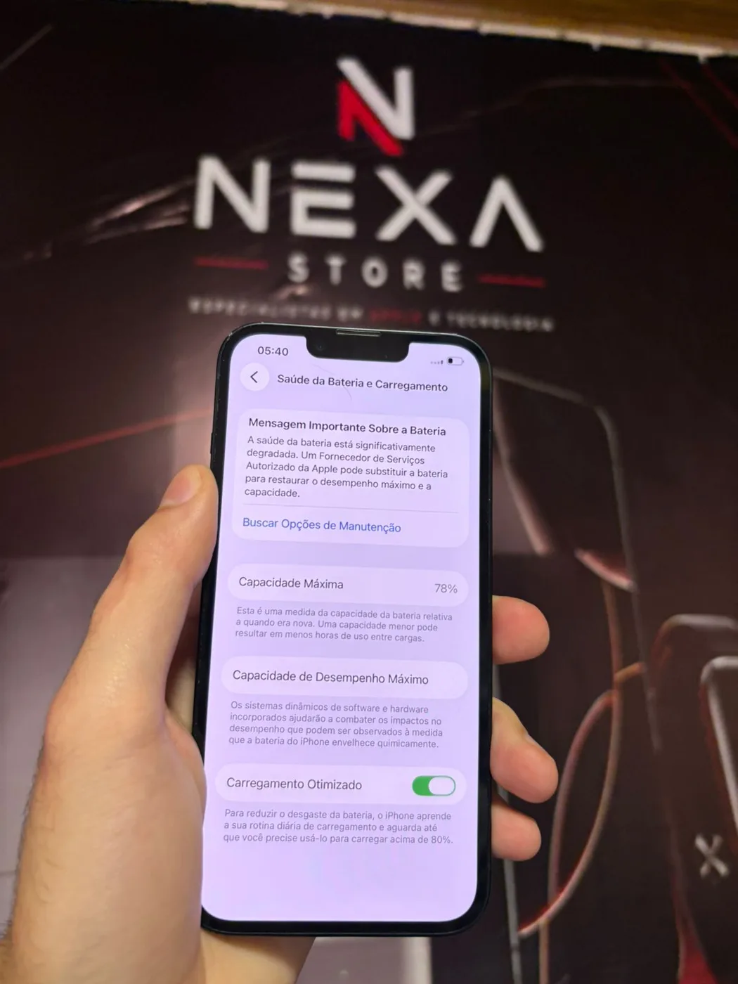 iPhone 14 — tela Saúde da Bateria mostrando 78% de capacidade máxima