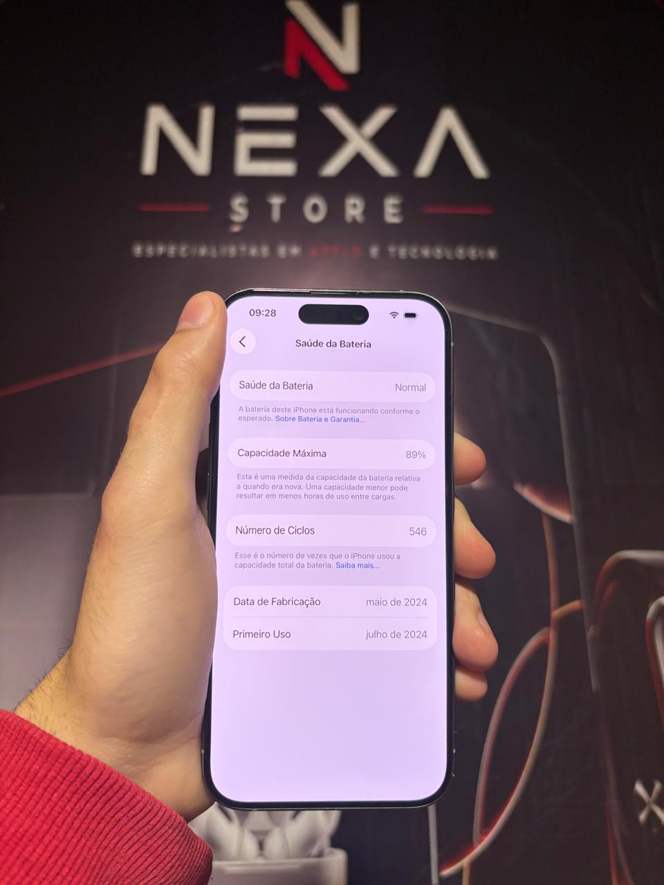 iPhone 15 Pro — saúde da bateria em 89% e 546 ciclos